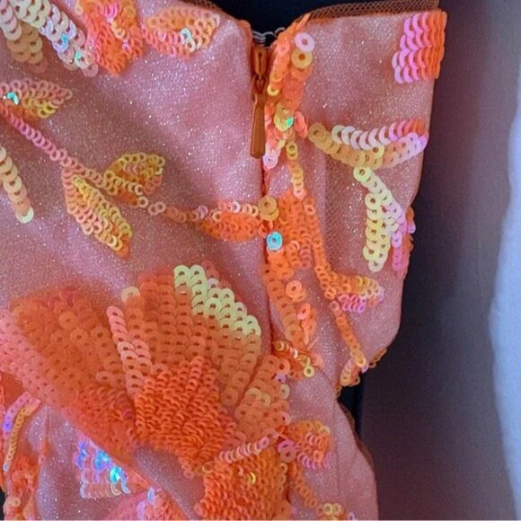 One-Shoulder Bright Orange Short Sequin Cocktail Dress - Size 4 - NWT - Picture 5 of 11